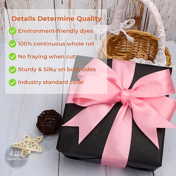 Ribbli Pink Double Faced Satin Ribbon,1-1/2” x Continuous 25 Yards,Use for Bows Bouquet,Gift Wrapping,Baby Shower,Floral Arrangement