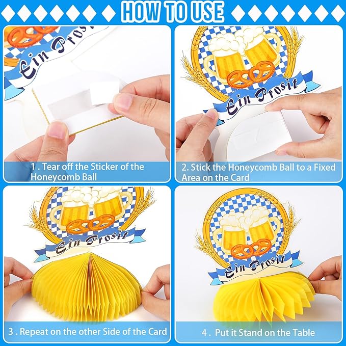 JULMELON 8PCS Oktoberfest Party Decorations Honeycomb Centerpiece, 3D Double Side Bavarian German Beer Festival Party Table Toppers for Oktoberfest Theme Party Table Decorations Favors Supplies