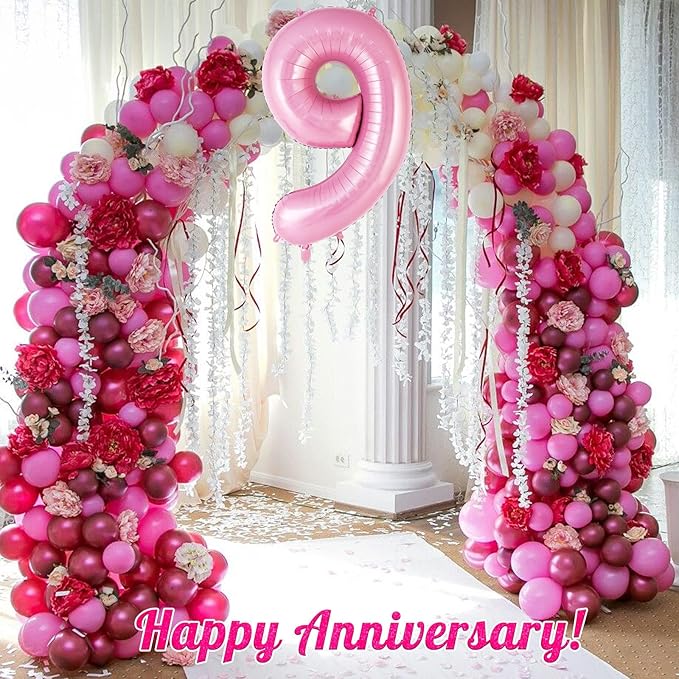 Pink Number 9 Balloon 40 Inch, Big Large Foil Helium Number Balloons, Jumbo Giant Mylar Number 9 Balloons for 9 Year Old Birthday Party Decorations Supplies Anniversary Celebration