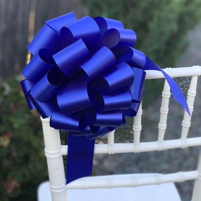 Large Royal Blue Ribbon Pull Bows - 9" Wide, Set of 6, Memorial Day, 4th of July, America 250 Anniversary, Police Support, Thin Blue Line, Baby Shower, Birthday, Team Colors, Patriotic Parade