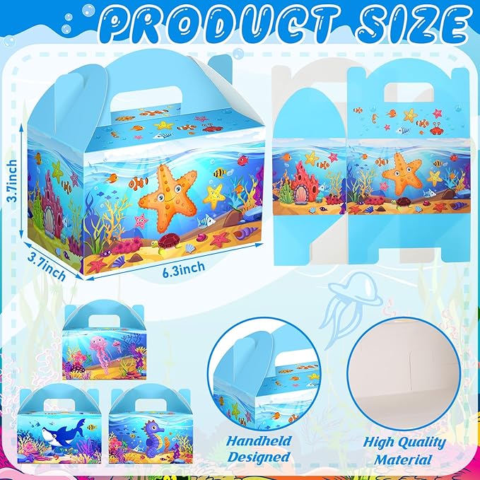 Dunzoom 24 Pcs Under The Sea Party Favor Treat Boxes Ocean Shark Turtle Dolphin Goodie Candy Gift Boxes for Birthday Ocean Animals Party Favors Supplies