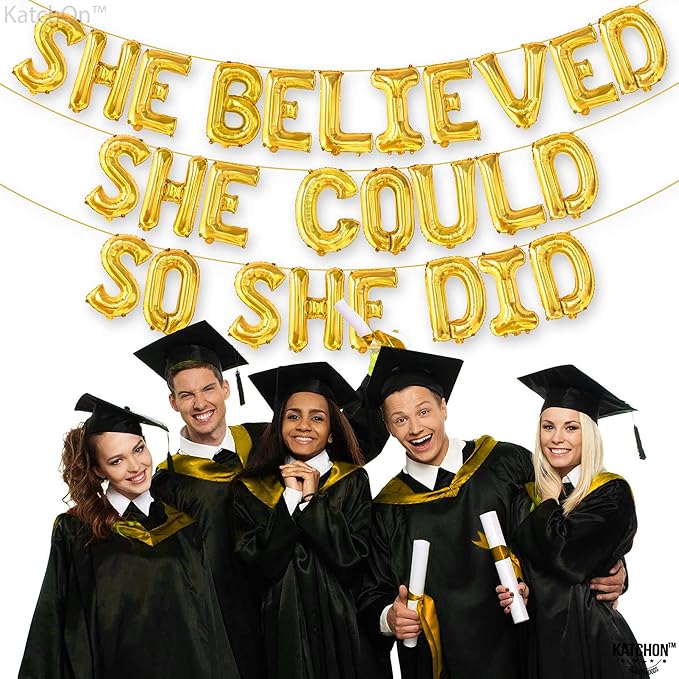 KatchOn Gold She Believed She Could So She Did Balloons - 16 Inch | Congrats Balloon for Congratulations Decorations | Graduation Balloon for Graduation Decorations 2026, Congrats Grad Decorations