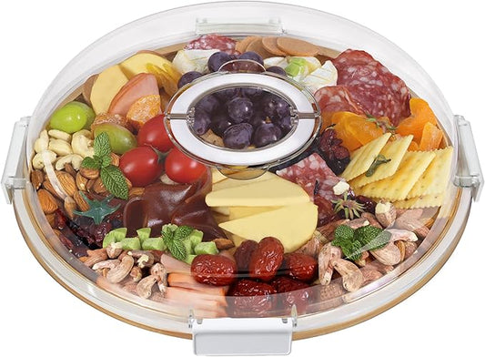 Renmxj Charcuterie Board with Clear Lid, Picnic Portable Cheese Board Charcuterie Boxes, Meat Fruit Serving Tray Platter, House Warming Gifts New Home, Gifts for Women (White, 1 Compartment)