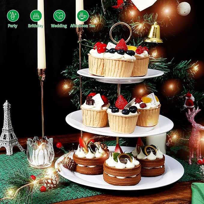 TP 3-Tier Cupcake Stand Melamine Serving Tray Unbreakable Dessert Stand Fruit Candy Display Tower for Wedding Birthday Tea Party and Baby Shower, White