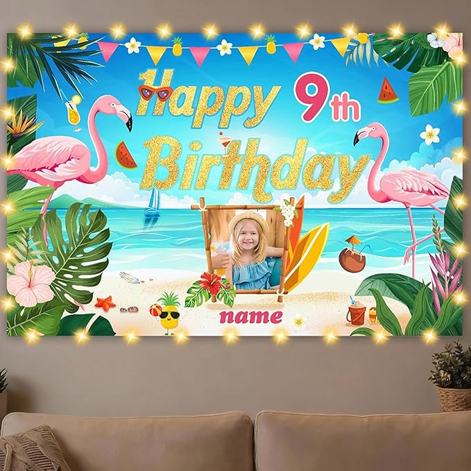 Custom Flamingo Decorations Banner for Birthday,Personalization Hawaiian Decorations for Birthday Party