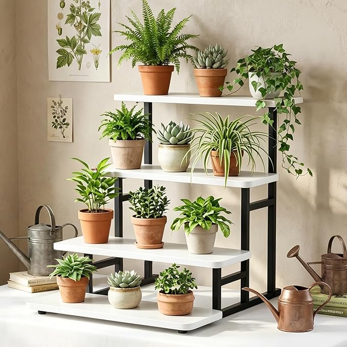 Cupcake Stand for 50 Cupcakes 4 Tiered Tray Stand for Food Cookie Wooden Dessert Display Risers for Party Wedding Buffet Stepped Risers Display Stands for Vendor Farmers Market Display, White