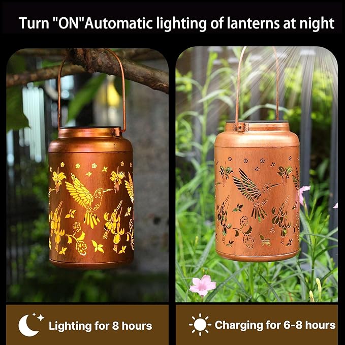 Hummingbird Solar Lanterns Outdoor Waterproof Hanging,Solar Lights Metal Summer Decor Garden,Patio,Yard,Lawn,Backyard,Front,Porch Mothers Day Gifts for Women Mom Grandma Men