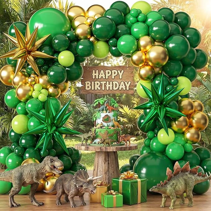 KARLURE Green and Gold Balloon Arch Kit with Stars, Emerald Green and Gold Party Decorations for 2026 Graduation Prom World Cup Birthday Baby Shower Dinosaur Jungle Party Supplies