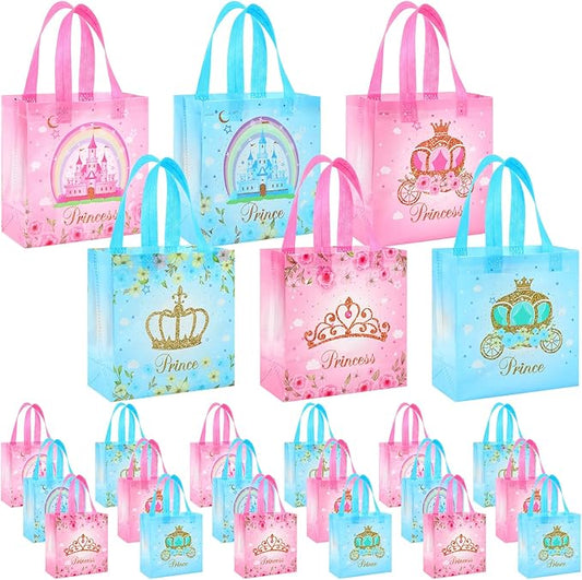 Sweetude 40 Pcs Princess Gift Party Favor Bags with Handle, Non Woven Goodie Bags Birthday Favor for Birthday Baby Shower Packaging Supplies