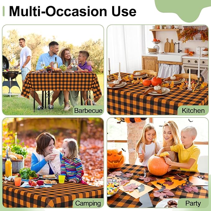 misaya 12 Packs Buffalo Disposable Table Cloth, 54 x 108 Inch Waterproof Plastic Tablecloth, Rectangle Black and Orange Checkered Table Covers for Picnic, Birthday, Party