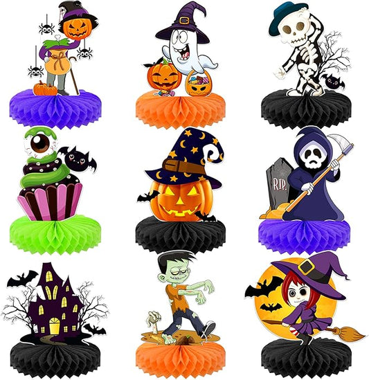 KatchOn, Halloween Centerpieces for Tables - Pack of 9 | Halloween Birthday Party Decorations for Kids | Halloween Party Table Centerpieces Honeycomb for Halloween Party Decorations