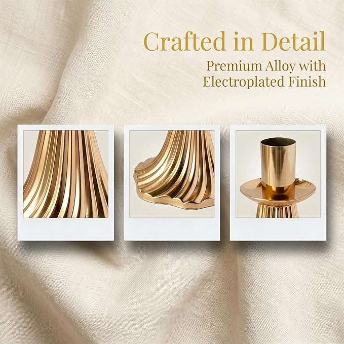 Taper Candle Holders Set of 4 - Victorian Style Gold Vintage Modern Decor, Table Mantel Centerpiece for Wedding Housewarming, Fits Standard Taper Candles