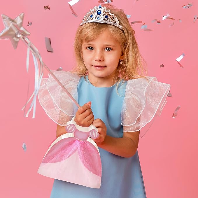 Cheerland Princess Party Gift Bags Ball Gown Dress Shaped Goodie Treat Bag Royal Theme Decorations for Baby Shower Gender Reveal Girl Sleepover Princess Themed Birthday Party Favor Supplies 4pcs