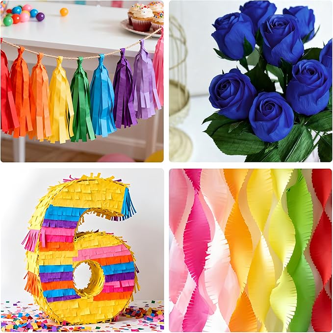 Oubest 12 Rolls Rainbow and Pastel Crepe Paper Streamers Party Decorations, 2.2 Inch Wide Colorful Party Streamers for Birthday, Baby Shower, Wedding, Halloween, Christmas Decorations, DIY Crafts