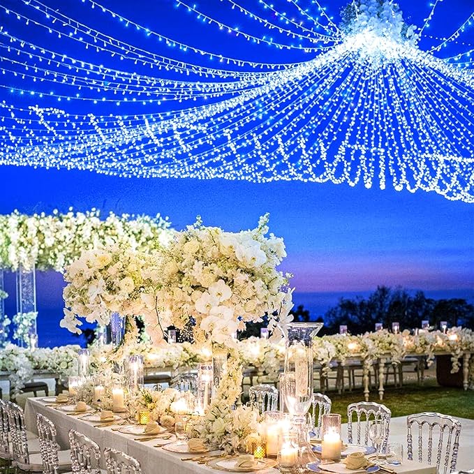 120 LED Blue Christmas Lights Outdoor, 40ft Clear Wire Blue String Lights 8 Modes, Plug in Waterproof Fairy String Light for Indoor Christmas Tree Bedroom Decorations