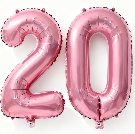 Pink Number 20 Balloons 40 Inch Giant Pink 20 Foil Mylar Balloons for 20th Birthday Anniversary Events Party Decorations