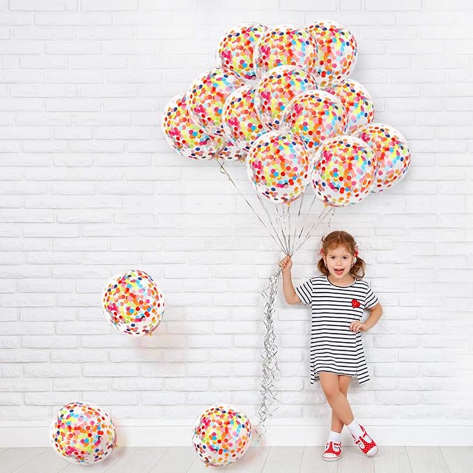 Gejoy 50 Pieces Rainbow Multicolor Confetti Balloons 12 Inches Latex Balloon with Bright Colorful Confetti Pre-Filled for Wedding Engagement Party Decoration