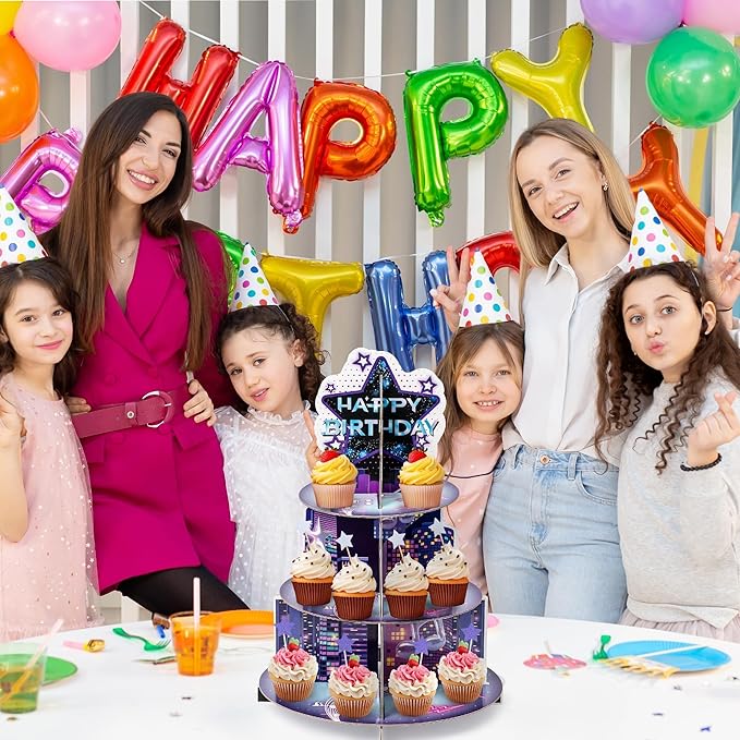 Singer Cupcake Stand Party Supplies - 3 Tier Korean Pop Singer Happy Birthday Party Cupcake Tower Table Decorations Musical Fan Theme Dessert Tray Holder Cake Stands for Girls Womens Teens