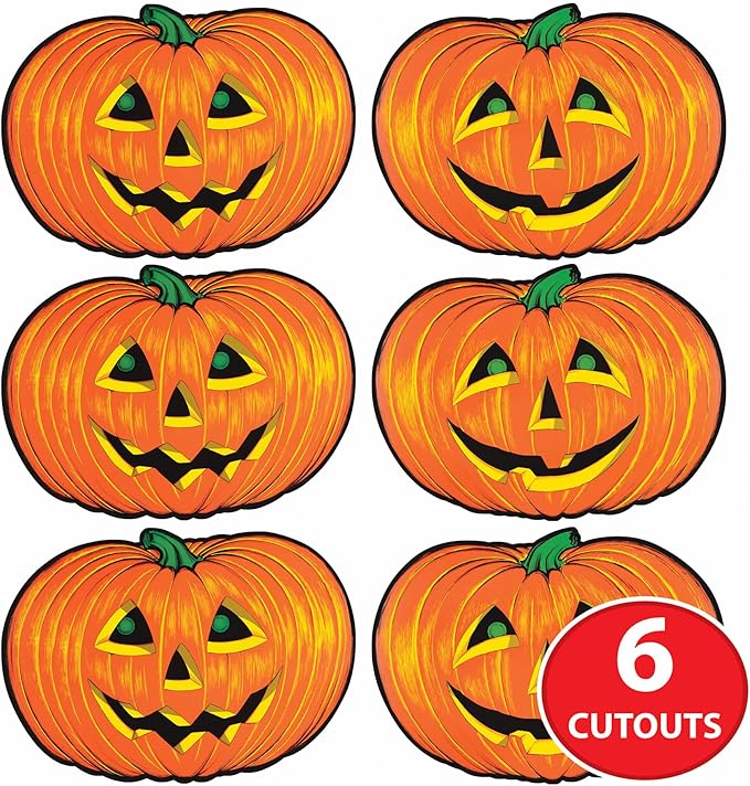 Beistle 6 Piece Paper Jack-O-Lantern Cut Outs, Halloween Party Decorations, Fall Décor, Made In USA Since 1900