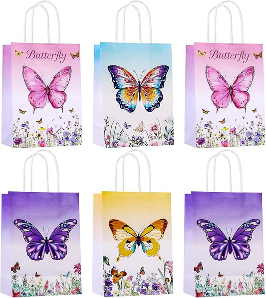 JALEBRO 24PCS BUTTERFLY Party Favors Gift Bags Bulk with Handle, Paper Snack Treat Goodie Bag for BUTTERFLY Theme Goody Bags Birthday Party Decorations Supplies 8"x5.9"x3.1"