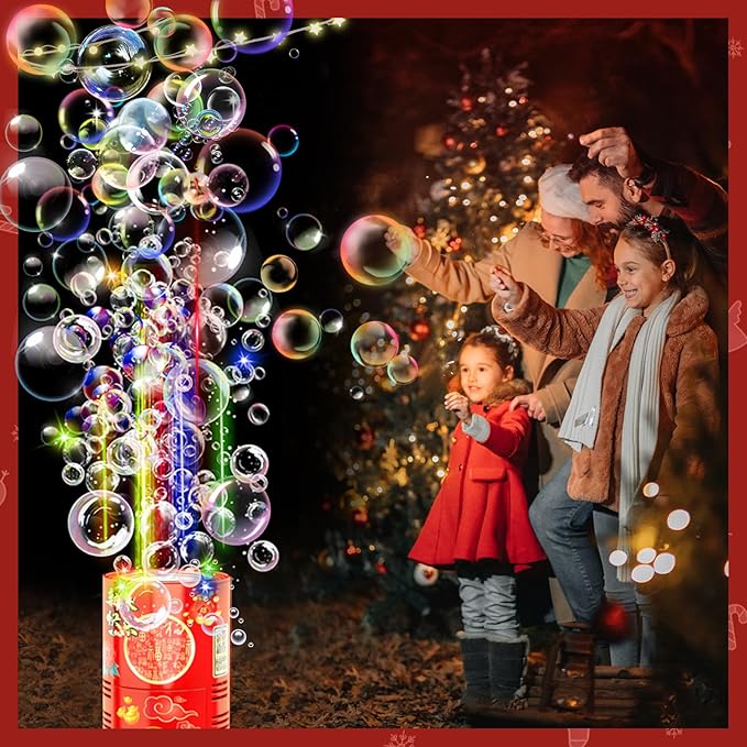 Bubble Machine (4PCS, 20 Holes) with LED Lights, Automatic Bubble Blower Toys, Portable Bubbles Maker for Wedding Christmas Chinese New Years Party Decorations, Kids Birthday Gifts, Balloons Banner