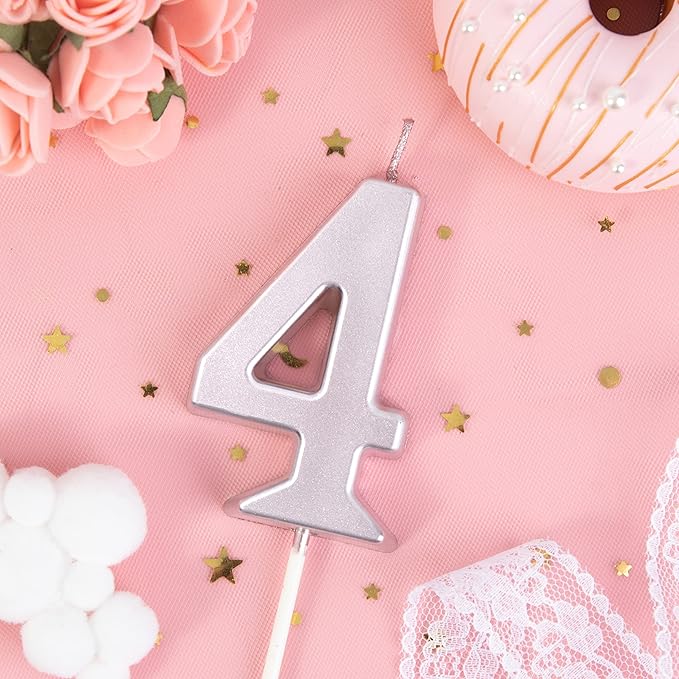 PHD CAKE 2.76 Inch Modern Rose Gold 4 Number Birthday Candles, Rose Gold Number Candles, Cake Number Candles, Party Celebration
