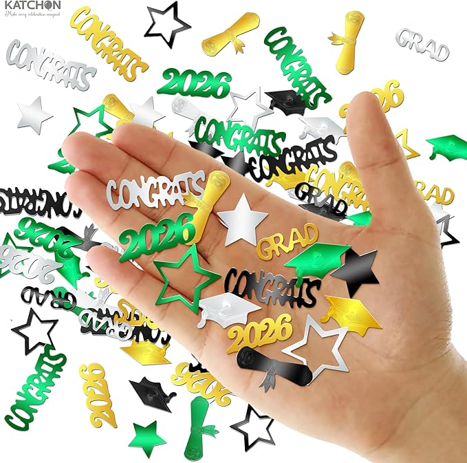 KatchOn, Congrats Grad Confetti 2026 - Pack of 1000, Green and Gold Graduation Decorations 2026 Graduation Confetti for Class of 2026 Decorations, 2026 Graduation Decorations, Graduation Party Decor