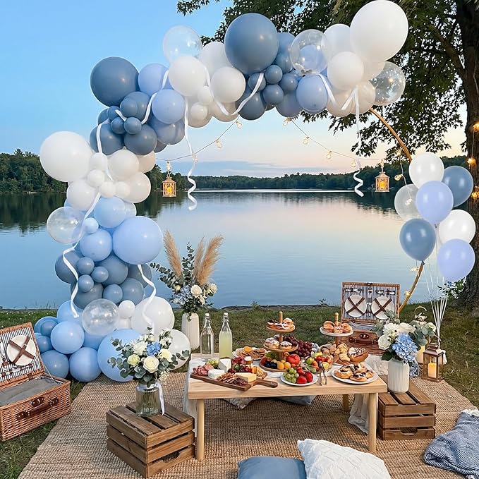 RUBFAC Dusty Blue and White Balloons, Party Balloons for Birthday Baby Blue Clear Balloon 12 Inch, Wedding Baby Shower Gender Reveal Decorations, 65pcs