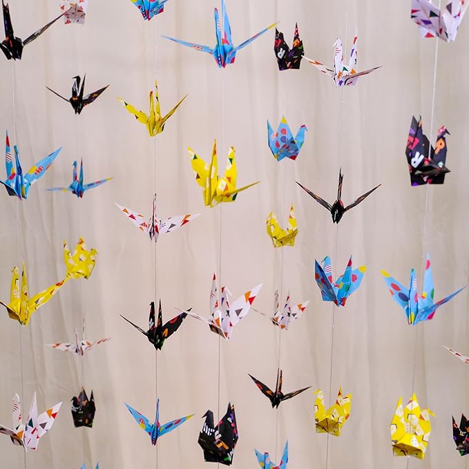 Colorful Geometry Crane Paper Hanging Garlands(3stringsX 5.2ft),Balloon Tree House Alphabet Origami Birds Streamers for Baby Shower Birthday Party Supplies Girl Bedroom Garden Classroom Decor