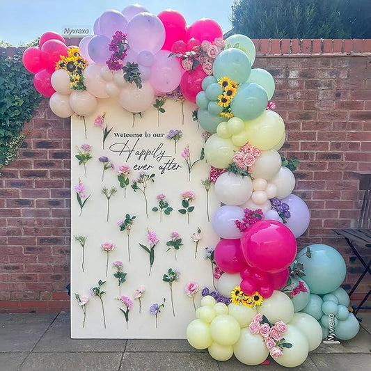 154Pcs Spring Wildflower Balloons Arch Garland Kit, Pastel Color Balloons for Flower Dasiy Floral Birthday Butterfly Tea Party Garden Baby Shower Decorations
