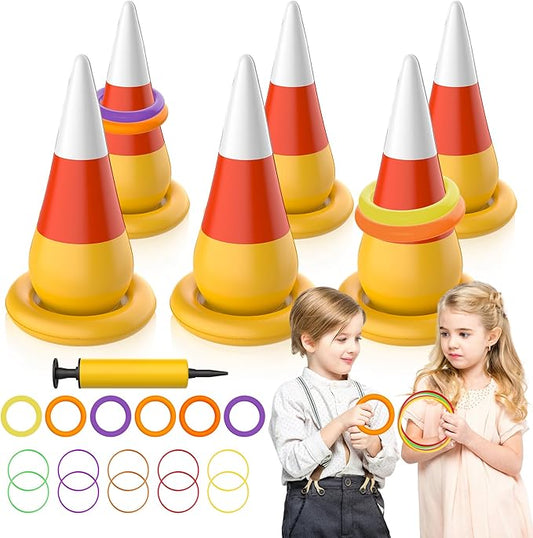 Ring Toss Game, Birthday Party Game Inflatable Candy Corn Ring Toss Toys with Air Pump for Kids Adults Party Favors Indoors Outdoors Family Party Garden Backyard