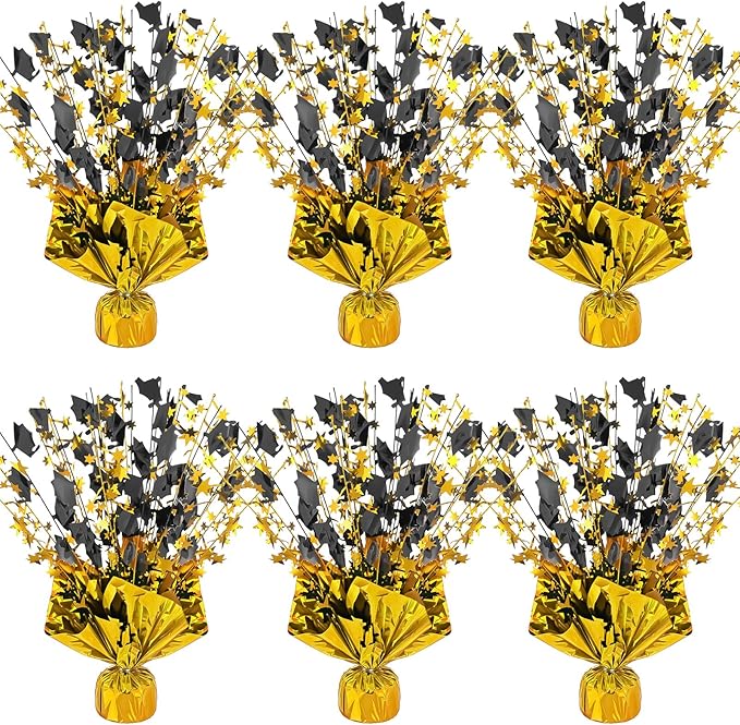 6 Packs Graduation Decorations Centerpieces for Tables Metallic Foil Star Graduate Cap Burst Tabletop Display in Black and Gold for 2026 Grad Ceremonies Celebrations Party Decor Supplies 12"