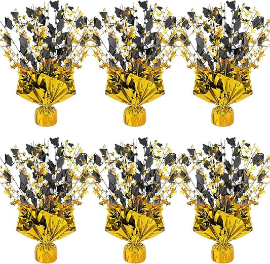6 Packs Graduation Decorations Centerpieces for Tables Metallic Foil Star Graduate Cap Burst Tabletop Display in Black and Gold for 2026 Grad Ceremonies Celebrations Party Decor Supplies 12"