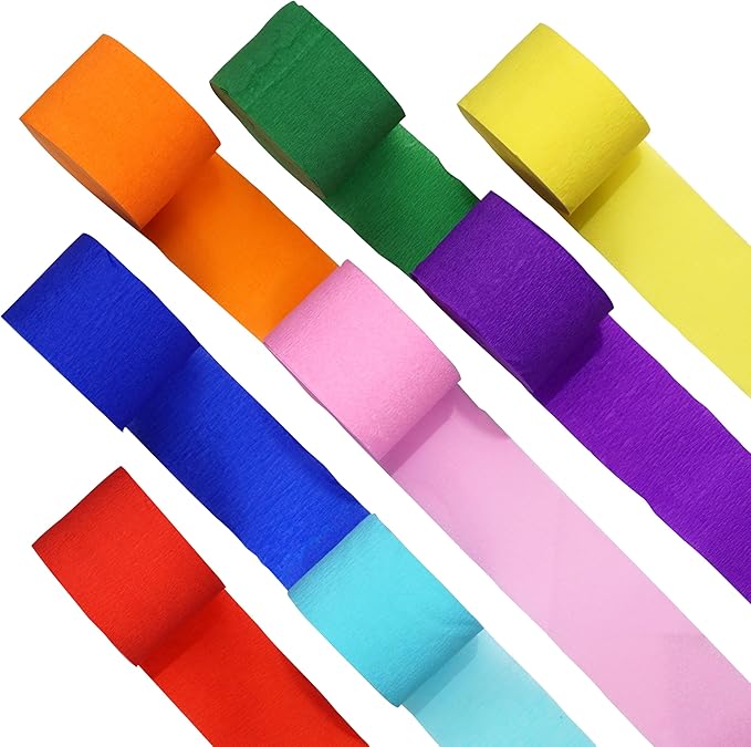 8 Rolls Crepe Paper Streamers, 8 Color Streamers 656 Ft, Rainbow Party Decorations, Streamers for Party Decorations, Birthday Decorations, Baby Shower, Wedding (1.8 in x 82 ft/Roll)