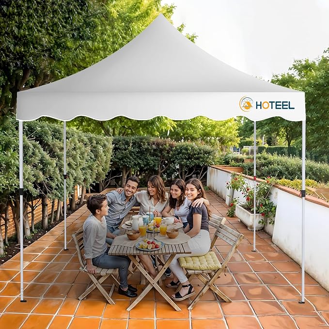 Hoteel 10x10 Pop Up Canopy Tent | One Person Setup Outdoor Shade, UPF 50+ and Waterproof, 210D Oxford Top, 3 Heights Adjustable, 600D Carry Bag for Beach, Events, Commercial Use (White)