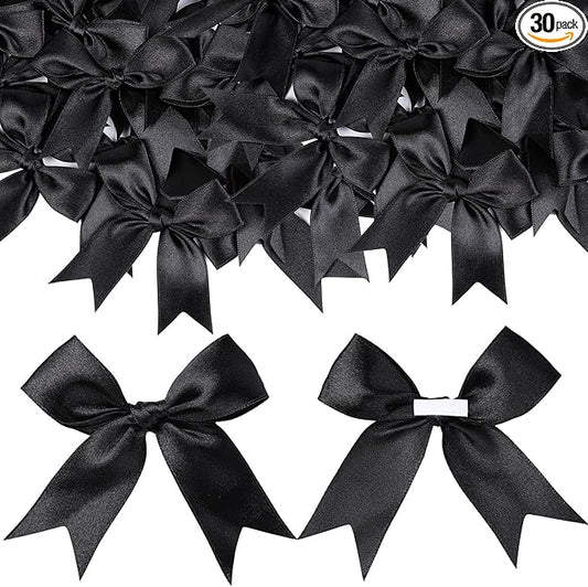 YGDZ Black Bows, Self Adhesive Ribbon Satin Bow for Crafts, Party, Small Black Bows Decor for Balloon, Gift Wrapping, with Double-Sided Tape