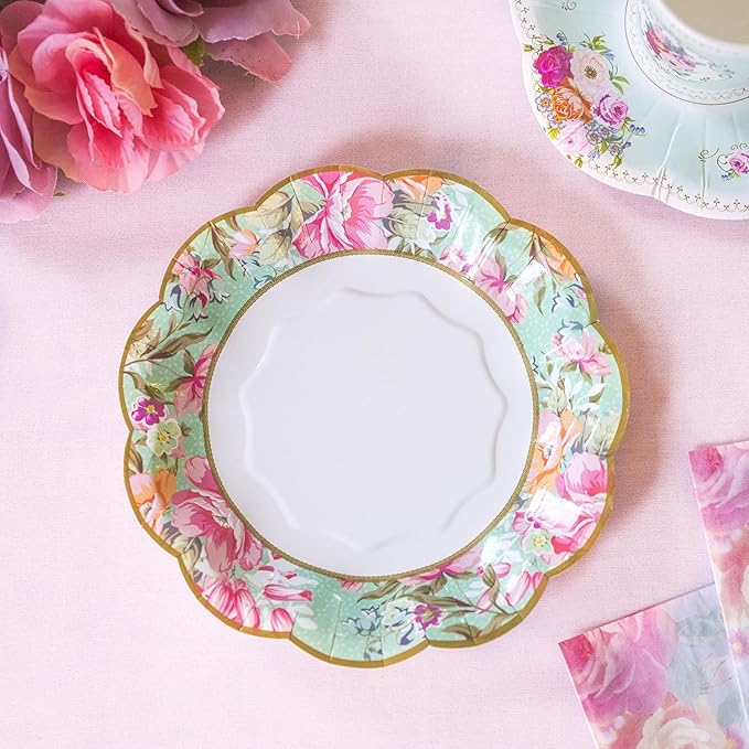 Talking Tables Pretty Floral Paper Plates | Mother's Day Afternoon Tea Party Decorations Truly Scrumptious Disposable Dishes For Birthday Baby Shower, Bridal Wedding, Made UK, Pretty, Pack of 24