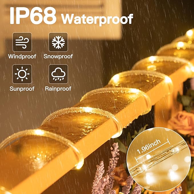 50ft LED Rope Lights with Remote, 300 LED IP68 Waterproof Rope Lights with Plug & Timer, Rope Lights for Outside, Indoor, Patio, Pool, Bedroom, Party, Indoor Decoration (Warm White)