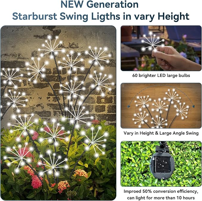 Slyuexu Solar Garden Lights 2 Pack Waterproof Swaying Starburst Light Solar Outdoor Lights for Yard Patio Walkway Pathway Party Wedding Decoration, Unique Gifts for Women, White