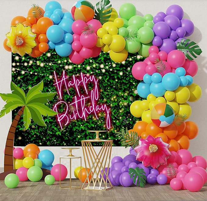 Mocsicka 7x5ft Green Leaves Happy Birthday Backdrop Elegant Greenery Pink Birthday Party Decorations for Women 30th 40th 50th Adult Background Photo Booth Props (Pink, 7x5ft (82x60 inch))