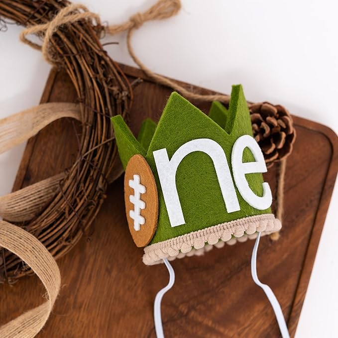 VANGNING Football 1st birthday crown, Football outfit, one year down birthday, our little rookie party hat,Birthday Prop