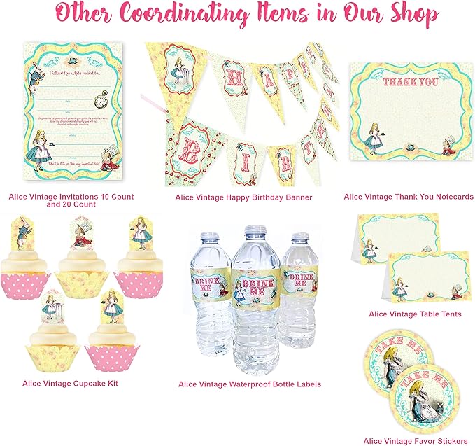 Alice in Wonderland Birthday Party Invitations – Vintage "Follow the White Rabbit" Invites for Girls Birthday, Mad Hatter Tea Party & Onederland First Birthday - 20 Invitations + 20 Envelopes - Vintage 20ct
