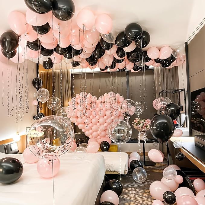 HILAVO Pink and Black Balloons Arch Kit Bow Balloon Garland Coquette Bow Balloons Ribbon Pastel Baby Light Pink Black Party Balloon for Coquette Birthday Wedding Baby Shower Bridal Shower Party Decor