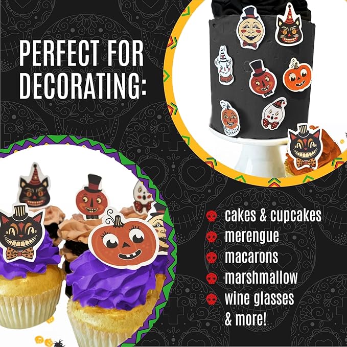 Edible Small Cuties Assorted Set of 24 - Wafer Cake & Cupcake Toppers - Edible Halloween Cuties for Cake Decorating