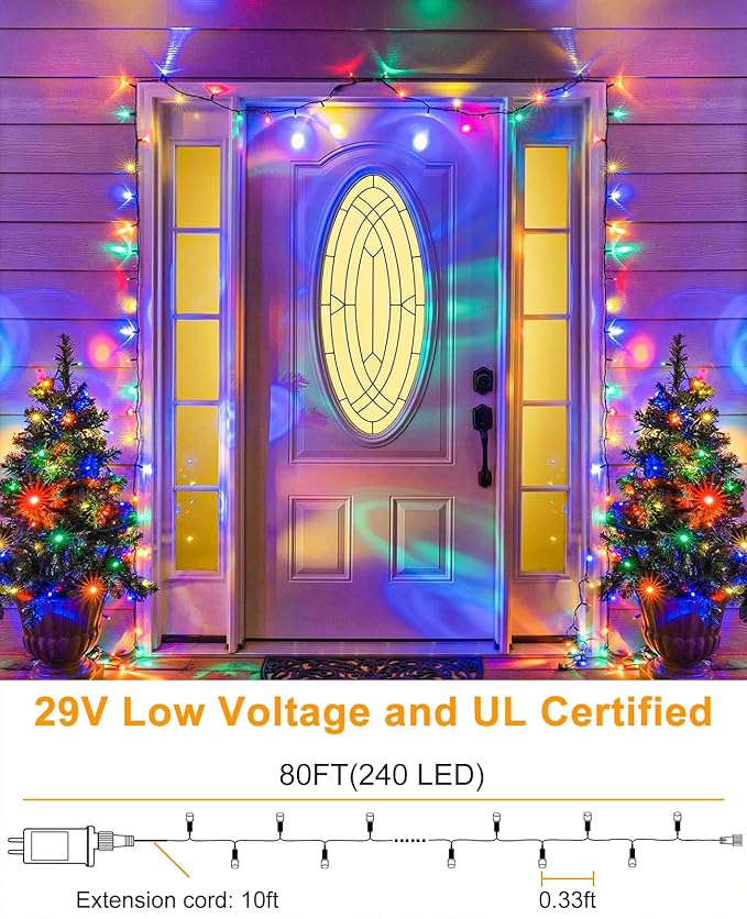 80FT 240 LED Christmas Lights Outdoor, Plug in String Lights for Outside Waterproof, 8 Modes Connectable Fairy Twinkle Lights for Indoor Yome Garden Patio Party Holiday Decorations, Multicolor