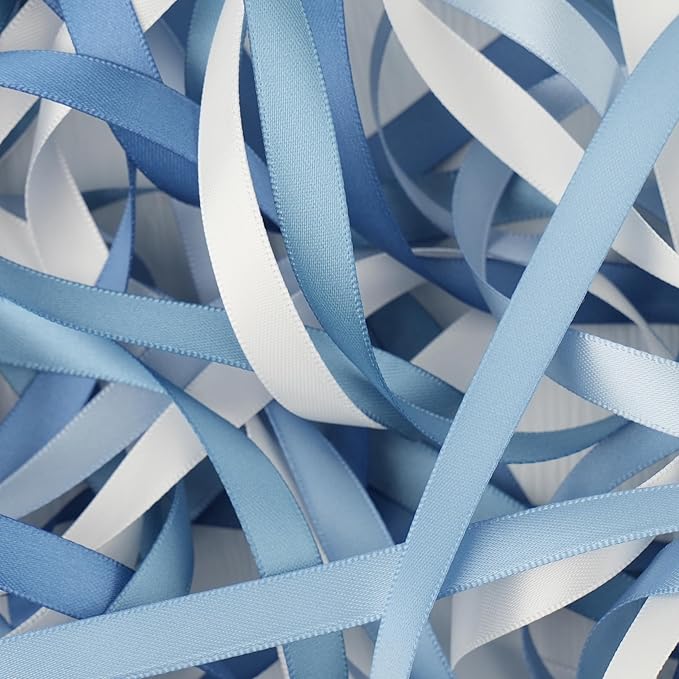 French Blue Ribbon 3/8 Inch, Dusty Blue Double Face Satin Ribbon 5 Rolls 50 Yards, Thin Ribbon for Wedding, Baby Shower, Invitations, Gift Wrapping, Crafts