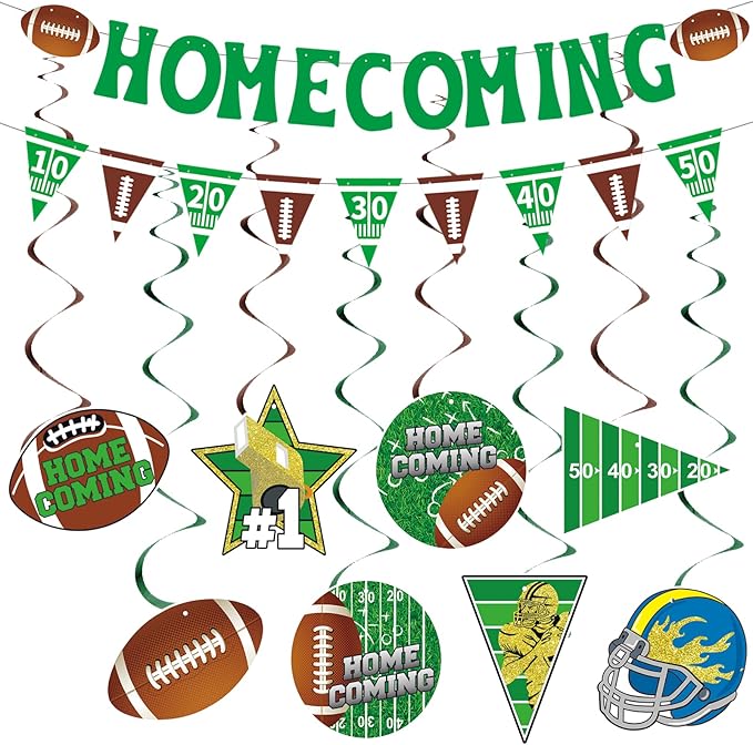 10Pcs Pre-Strung Homecoming Party Decorations Football Game Banner Swirls Hoco Hanging Kit Homecoming Welcome Back to School University Party Decor Supplies