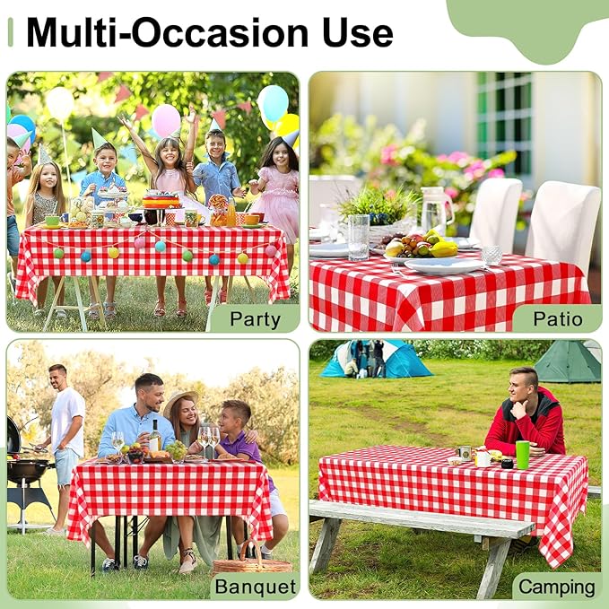misaya 4 Packs Buffalo Disposable Table Cloth, 54 x 72 Inch Waterproof Plastic Tablecloth, Rectangle Red and White Checkered Table Covers for Picnic, Birthday, Party
