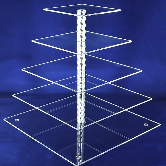 AMT Acrylic Cupcake Stand | Clear Acrylic Cupcake Stand for 88 Cupcakes | 5 Tiers Cupcake Stand | Perfect for a Wedding Shower, Birthday Party, Baby Shower. (1 pc/Box) (Square - 5 Tiers)