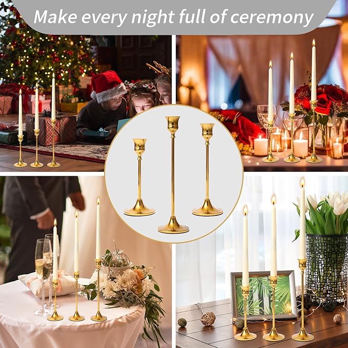 Xinhongfei 6-Piece Gold Candlestick Holder Set - Vintage-Modern Table Centerpiece for Weddings, Mantels, Home Decor Taper Candle Stands & Housewarming Gift